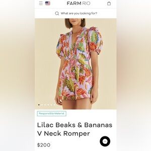 FARM RIO Lilac Beaks & Bananas V Neck Romper